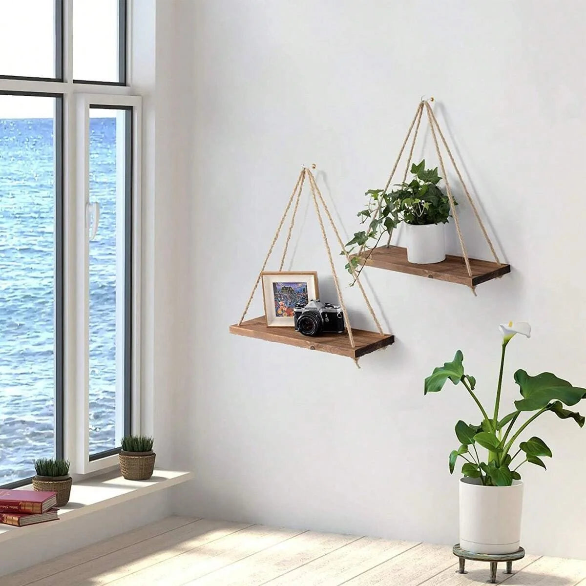 Hemp Rope Wall-Mounted Wooden Ledge